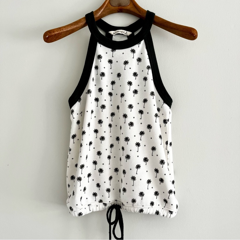 Abercrombie Racerback Palm-Print Drawstring Tank Top - Black & White